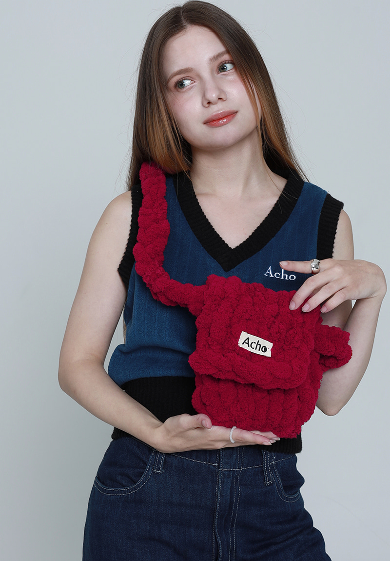 Knitted Snow Crossbody Bag_Deep Red