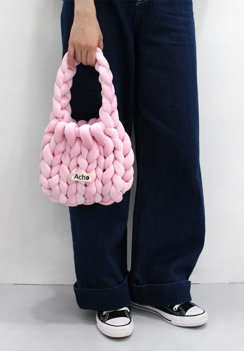 Velvet Knitted Pongpong Tote Bag_Light Pink