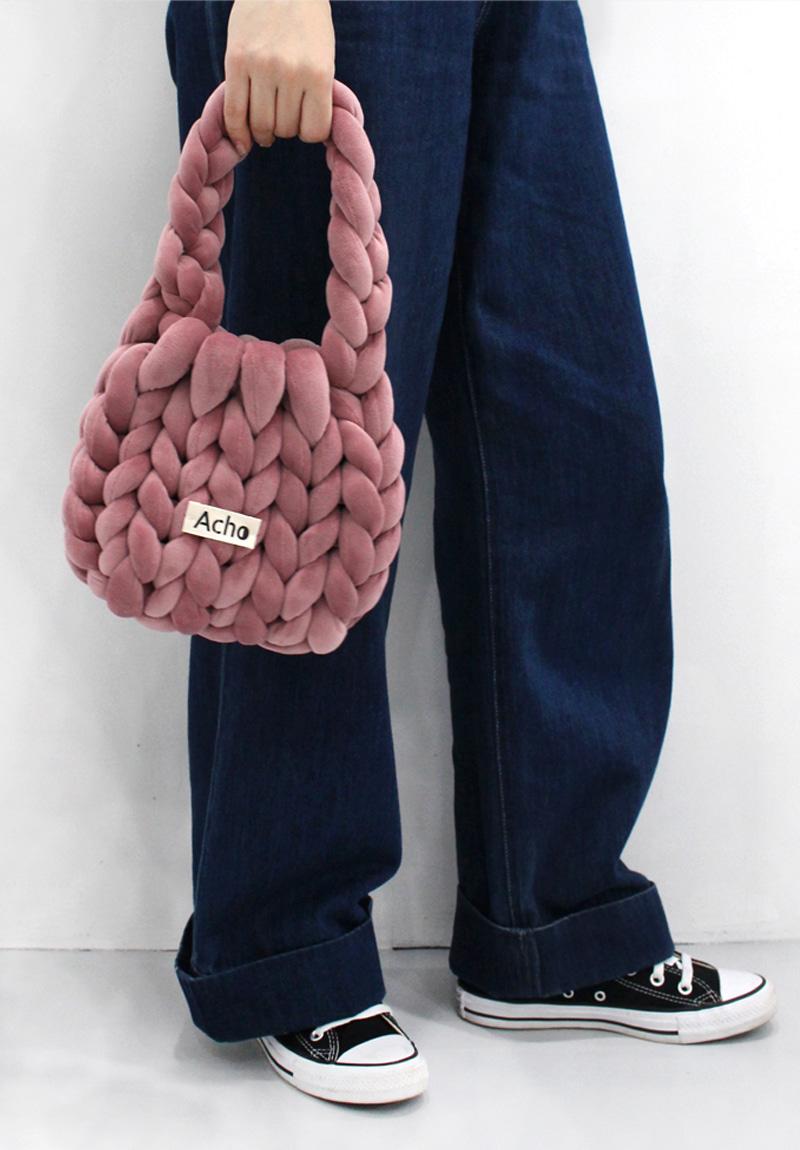 Velvet Knitted Pongpong Tote Bag_Deep Pink